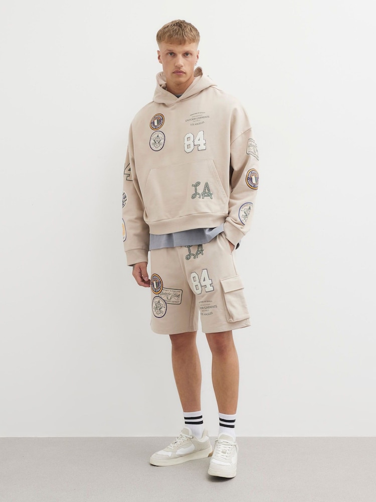 River Island Cream Americana Badge 100% Cotton Hoodie - Image 1 of 3