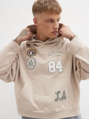 River Island Cream Americana Badge 100% Cotton Hoodie - Image 3 of 3
