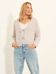 FatFace Tilly Blue Tie Front Knitted Cardigan - Image 1 of 5