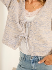 FatFace Tilly Blue Tie Front Knitted Cardigan - Image 3 of 5