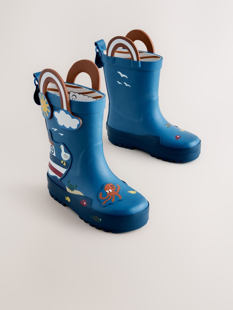 Blue Beach Handle Pull On Wellies - Image 1 of 5 Blue Beach Handle Pull On Wellies - Image 1 of 5