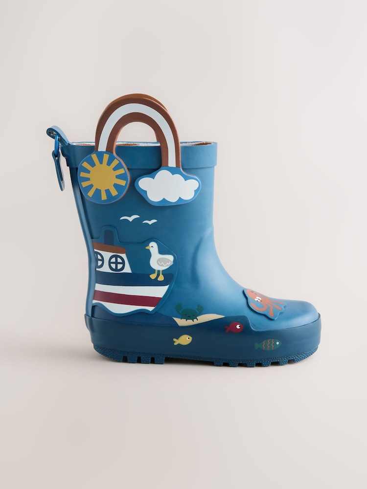 Blue Beach Handle Pull On Wellies - Image 2 of 5 Blue Beach Handle Pull On Wellies - Image 2 of 5