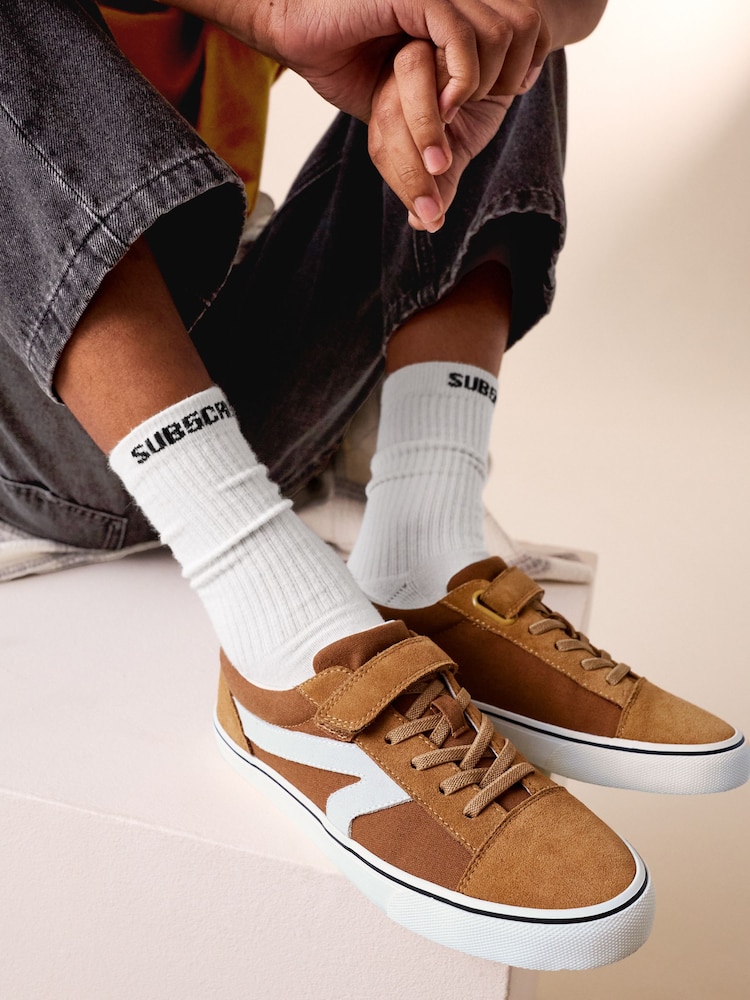 Tan Brown Touch Fastening Elastic Lace Trainers - Image 1 of 7