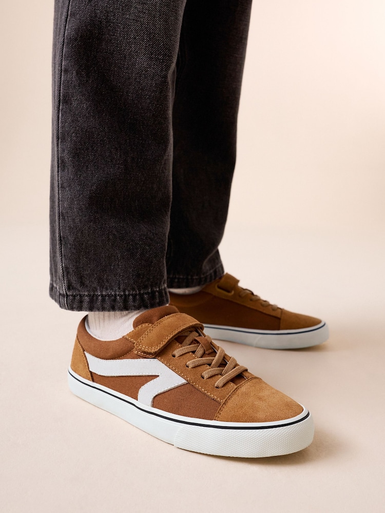 Tan Brown Touch Fastening Elastic Lace Trainers - Image 2 of 7