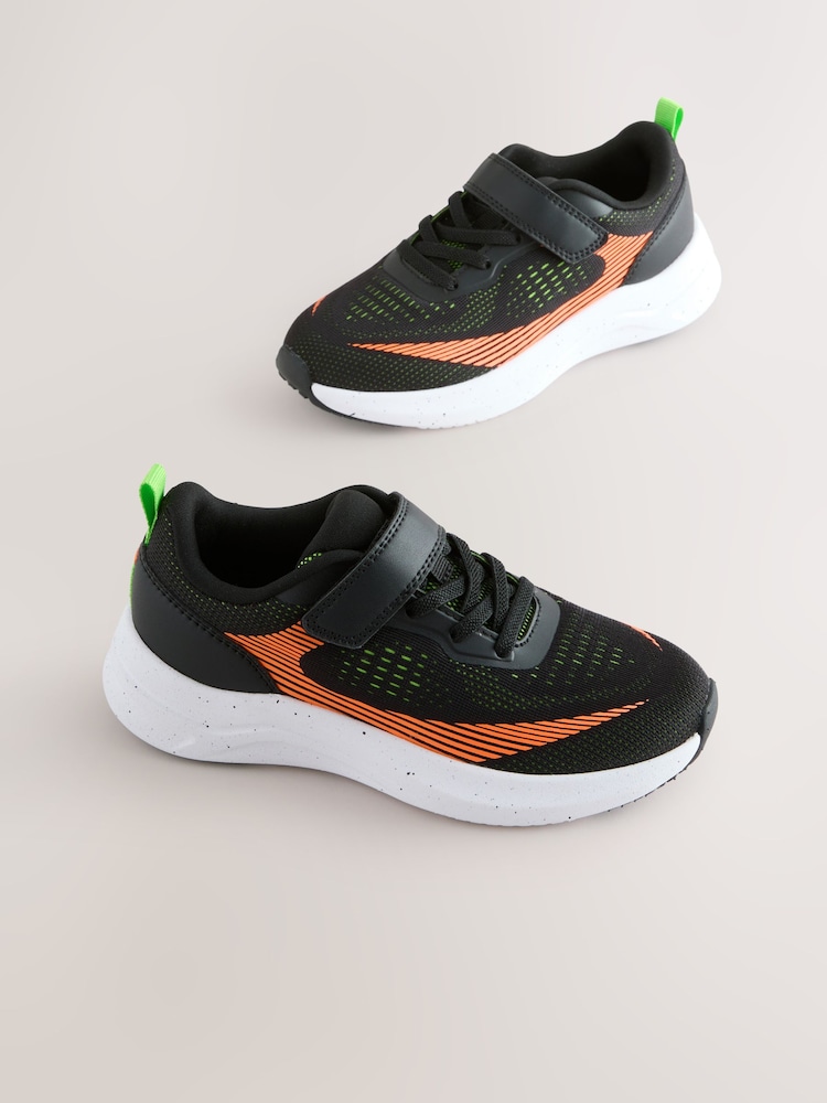 Black/Orange Standard Fit (F) Touch Fastening Elastic Lace Trainers - Image 1 of 5