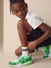 Green/White Standard Fit (F) Minecraft Elastic Lace Trainers - Image 1 of 9