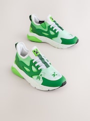 Green/White Standard Fit (F) Minecraft Elastic Lace Trainers - Image 4 of 9