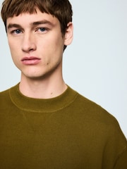 Olive Green Cotton Rich Relaxed Fit Mid Weight Knitted Sweatshirt - Image 4 of 4