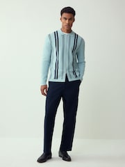 Light Blue Regular Fit Premium Mid Weight Stripe Zip Through Cardigan - Image 2 of 7