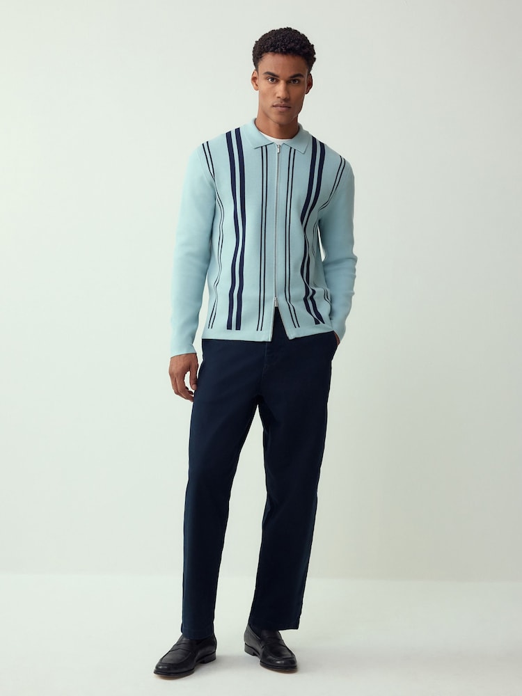 Ljus Blå - Vanlig passform Premium Medeltjock Randig Dragkedja Genom Cardigan - Bild 2 av 7 Ljus Blå - Vanlig passform Premium Medeltjock Randig Dragkedja Genom Cardigan - Bild 2 av 7