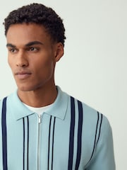 Light Blue Regular Fit Premium Mid Weight Stripe Zip Through Cardigan - Image 4 of 7