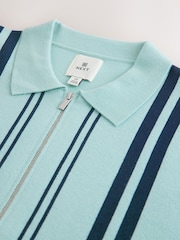 Light Blue Regular Fit Premium Mid Weight Stripe Zip Through Cardigan - Image 7 of 7