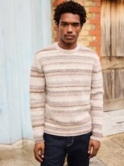 Neutral Regular Fit Space Dye Stripe Crew Jumper with Wool - Image 1 of 7