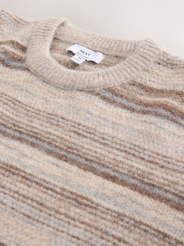 Neutral Regular Fit Space Dye Stripe Crew Jumper with Wool - Image 7 of 7