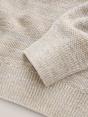 Neutral Marl Regular Fit 100% Cotton Twisted Knit Long Sleeve Polo Shirt - Image 8 of 9