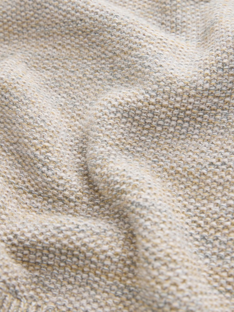 Neutral Marl Regular Fit 100% Cotton Twisted Knit Long Sleeve Polo Shirt - Image 9 of 9