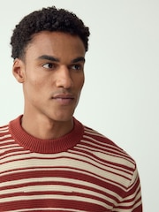 Rust Red Regular Fit Wave Stripe Design Crew Neck Jumper - Image 3 of 6