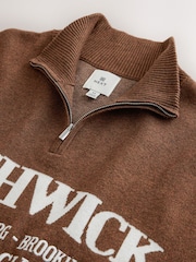 Brown Regular Fit Premium Mid-Weight Bushwick Graphic Zip Neck Jumper - Image 2 of 3