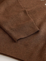 Brown Regular Fit Premium Mid-Weight Bushwick Graphic Zip Neck Jumper - Image 3 of 3
