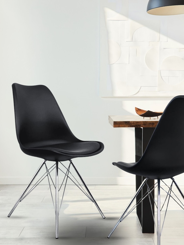 Fusion Living Black Soho Plastic Dining Chair with Squared Light Wood Chrome Leg Legs - Image 1 of 6
