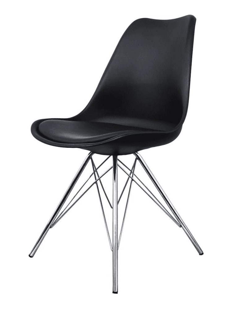 Fusion Living Black Soho Plastic Dining Chair with Squared Light Wood Chrome Leg Legs - Image 2 of 6