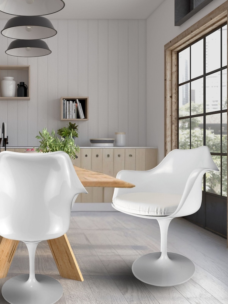 Fusion Living White Faux Tulip Set of 2 Armchair with PU Cushion - Image 1 of 6