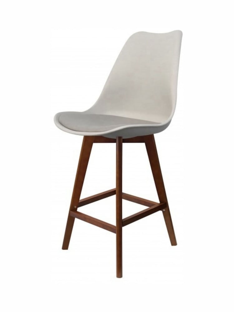 Fusion Living Light Grey Soho Plastic Bar Stool with Dark Wood Legs - Image 2 of 6