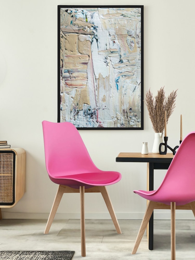 Fusion Living Bright Pink Soho Plastic Dining Chair with Squared Light Wood Light Wood Leg Legs - Image 1 of 6