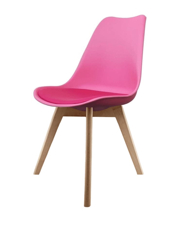 Fusion Living Bright Pink Soho Plastic Dining Chair with Squared Light Wood Light Wood Leg Legs - Image 2 of 6