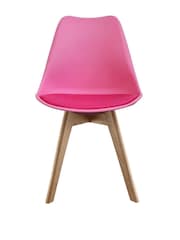 Fusion Living Bright Pink Soho Plastic Dining Chair with Squared Light Wood Light Wood Leg Legs - Image 3 of 6