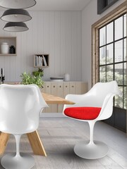 Fusion Living Red Weave Tulip Set of 2 Armchair with PU Cushion - Image 1 of 5