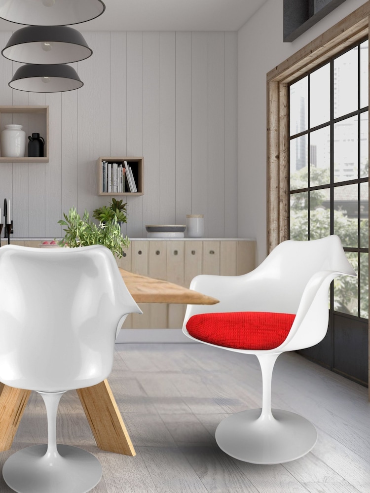 Fusion Living Red Weave Tulip Set of 2 Armchair with PU Cushion - Image 1 of 5