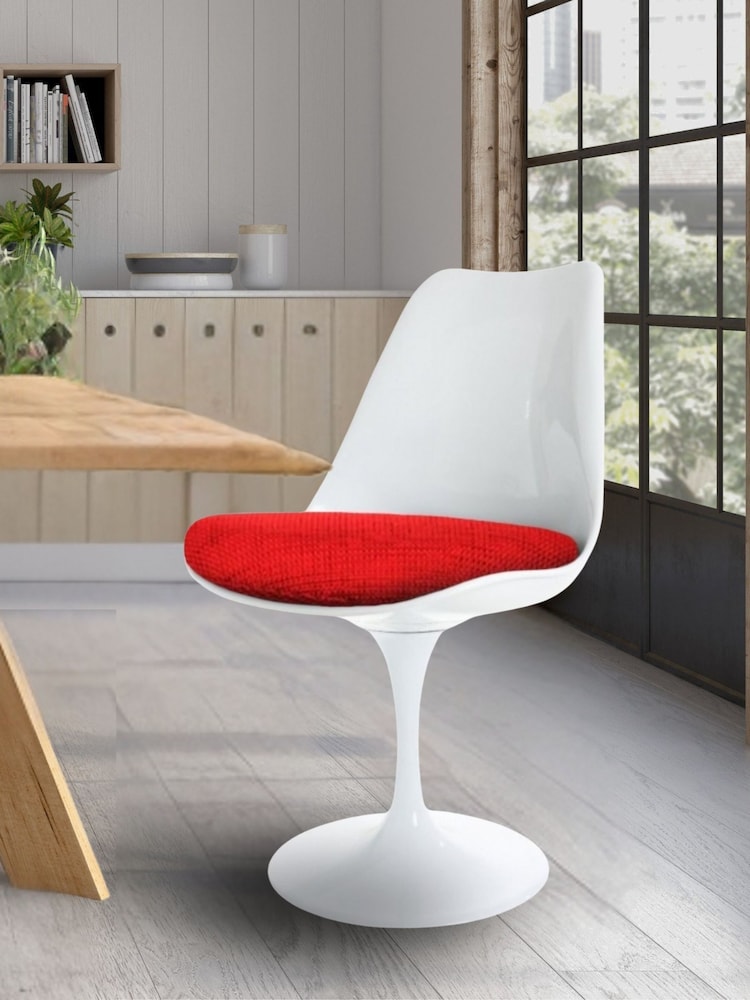 Fusion Living Red Textured Weave Tulip Single Dining Chair with PU Cushion - Image 1 of 5