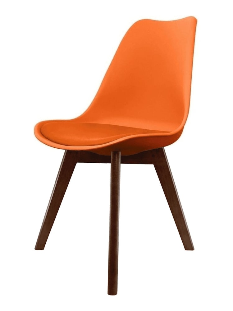 Fusion Living Orange Soho Plastic Dining Chair with Squared Light Wood Dark Wood Leg Legs - Image 2 of 6