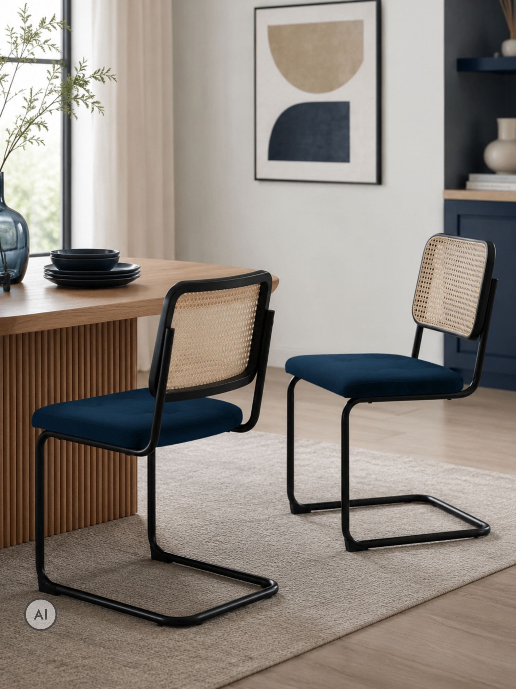 Fusion Living Unisex Navy Camden Cantilever Dining Chair In - Image 2