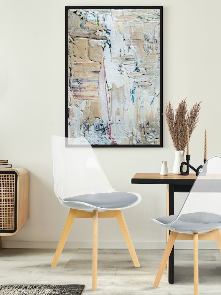 Fusion Living Dark Grey Soho Clear Plastic Dining Chair with Squared Light Light Wood Leg Wood Legs - Image 1 of 6