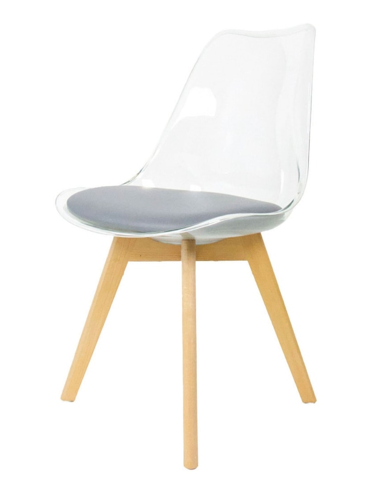 Fusion Living Dark Grey Soho Clear Plastic Dining Chair with Squared Light Light Wood Leg Wood Legs - Image 2 of 6