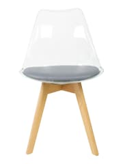Fusion Living Dark Grey Soho Clear Plastic Dining Chair with Squared Light Light Wood Leg Wood Legs - Image 3 of 6