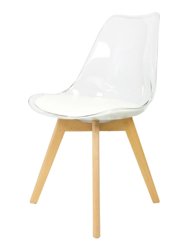Fusion Living Vanilla Soho Clear Plastic Dining Chair with Squared Light Light Wood Leg Wood Legs - Image 2 of 6