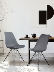 Fusion Living Dark Grey Soho Plastic Dining Chair with Squared Light Wood Black Leg Legs - Image 1 of 6
