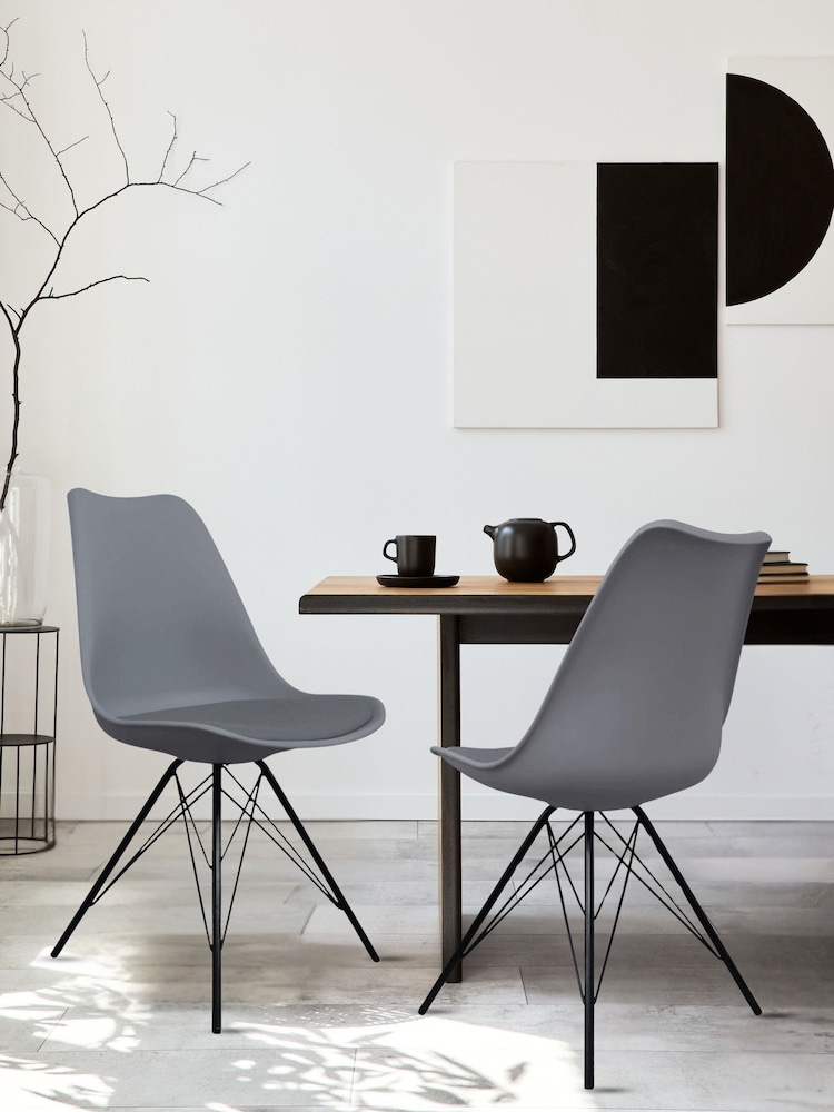 Fusion Living Dark Grey Soho Plastic Dining Chair with Squared Light Wood Black Leg Legs - Image 1 of 6