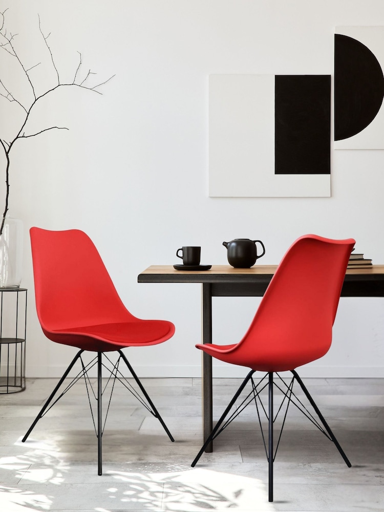 Fusion Living Red Soho Plastic Dining Chair with Squared Light Wood Black Leg Legs - Image 1 of 6