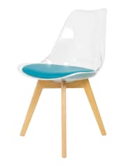 Fusion Living Teal Soho Clear Plastic Dining Chair with Squared Light Light Wood Leg Wood Legs - Image 2 of 6