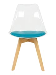 Fusion Living Teal Soho Clear Plastic Dining Chair with Squared Light Light Wood Leg Wood Legs - Image 3 of 6