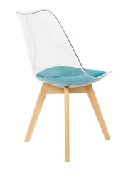 Fusion Living Teal Soho Clear Plastic Dining Chair with Squared Light Light Wood Leg Wood Legs - Image 5 of 6