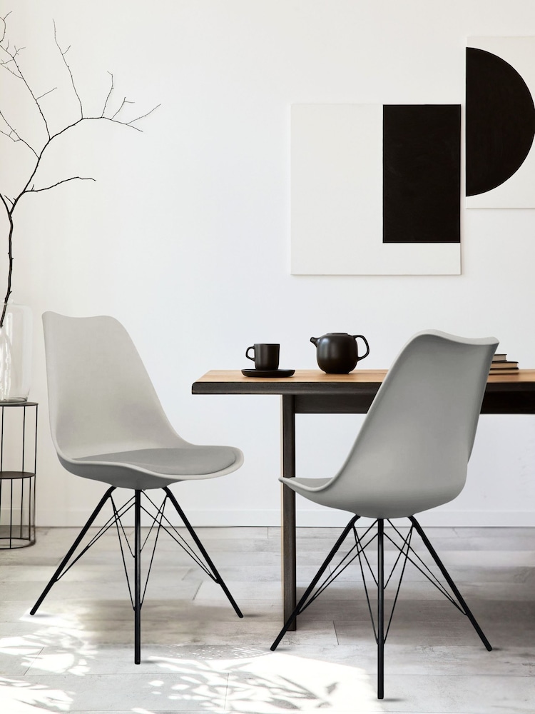 Fusion Living Light Grey Soho Plastic Dining Chair Black Leg Set of 2 - Image 1 of 6
