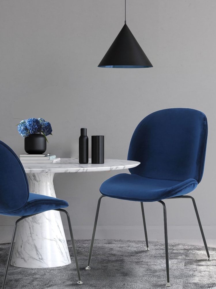Fusion Living Navy Luxurious Velvet Dining Chair - Image 1 of 6