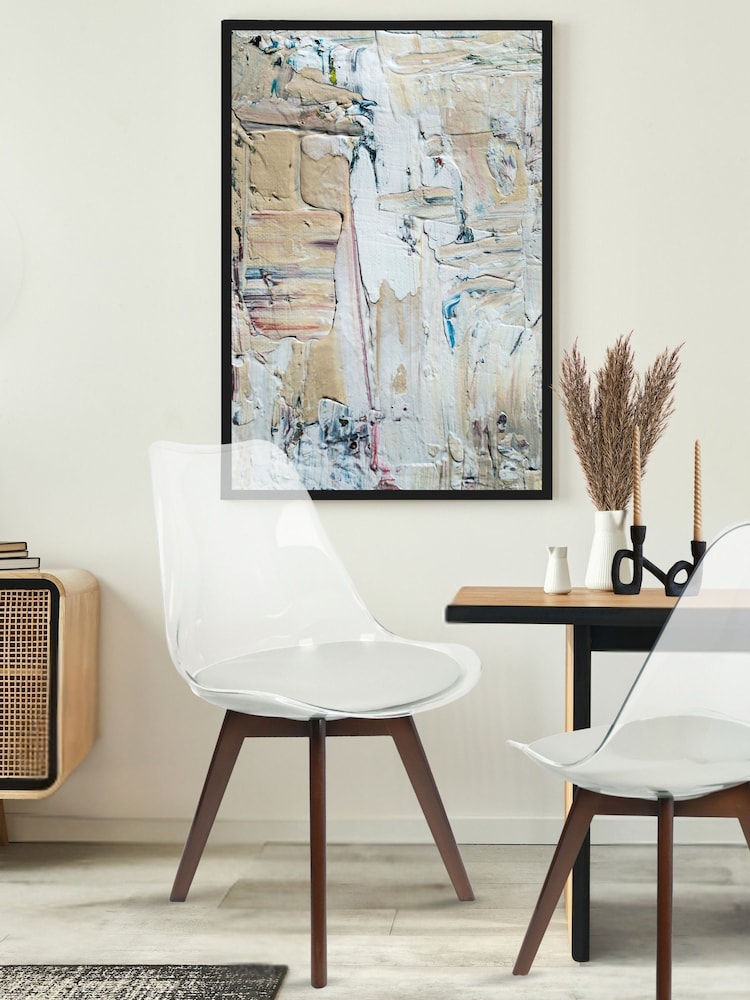 Fusion Living Light Grey Soho Clear Plastic Dining Chair with Squared Light Dark Wood Leg Wood Legs - Image 1 of 6