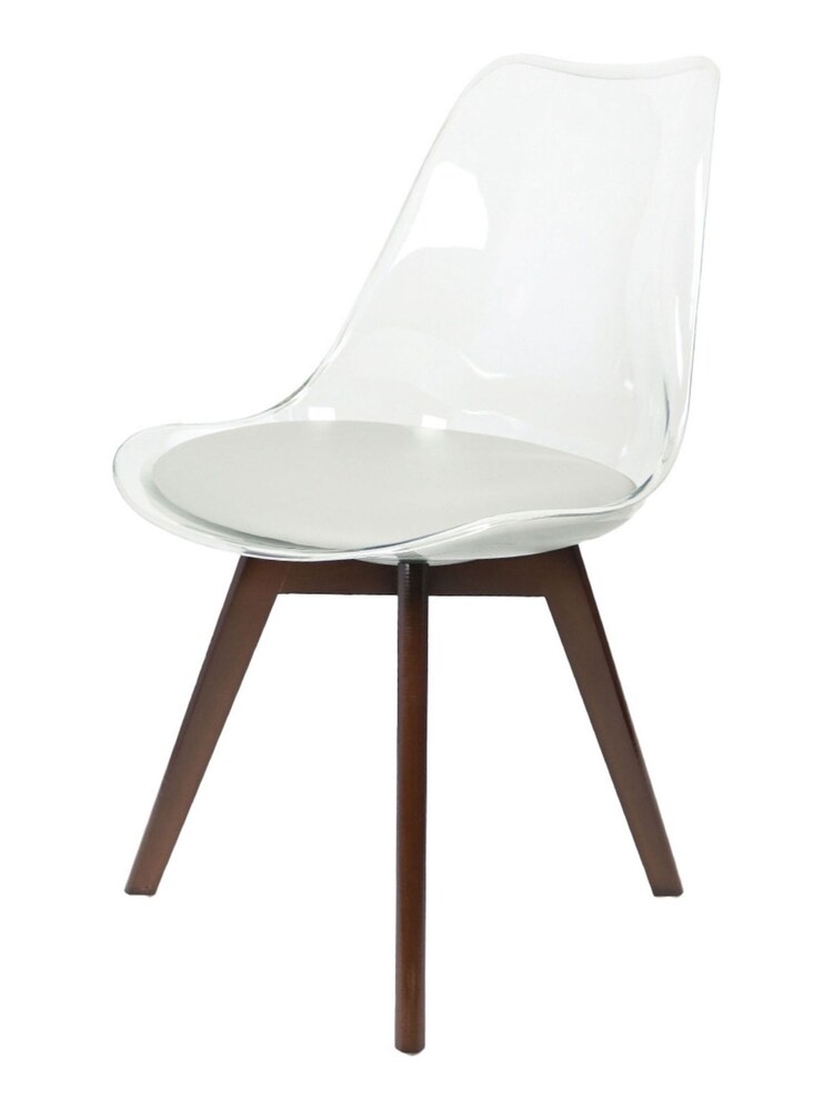 Fusion Living Light Grey Soho Clear Plastic Dining Chair with Squared Light Dark Wood Leg Wood Legs - Image 2 of 6