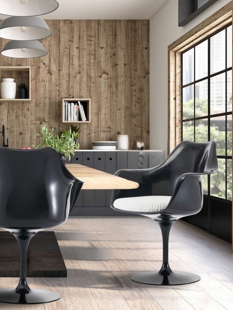 Fusion Living White Faux Tulip Set of 2 Armchair with Luxurious Cushion - Image 1 of 6